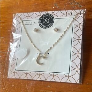 Modern Expressions Monogram Necklace & Earrings Set Letter “C” Gold Tone